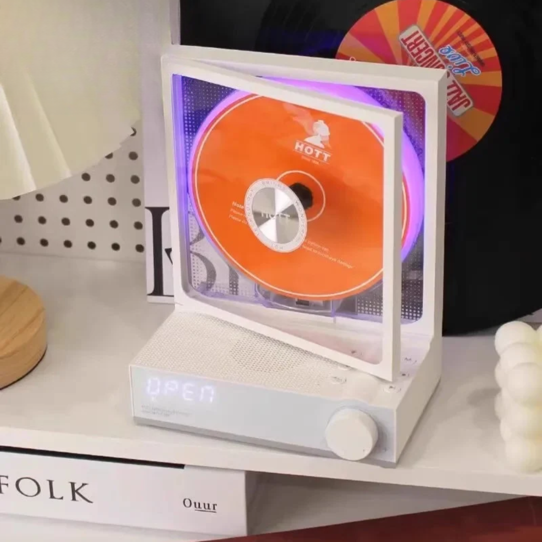 Retro Bluetooth CD Player with Vinyl Style Design