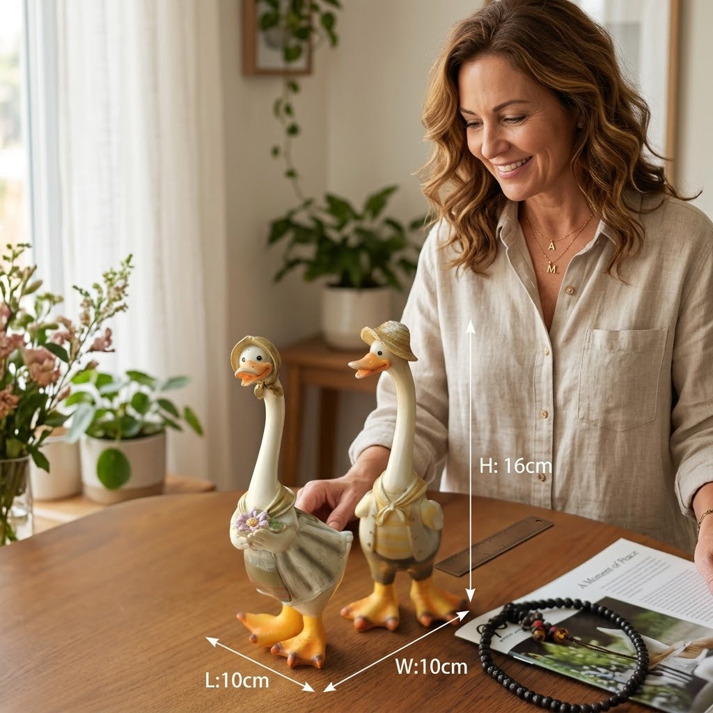 2-Piece Resin Duck Figurine Set – Miniature Duck Decor