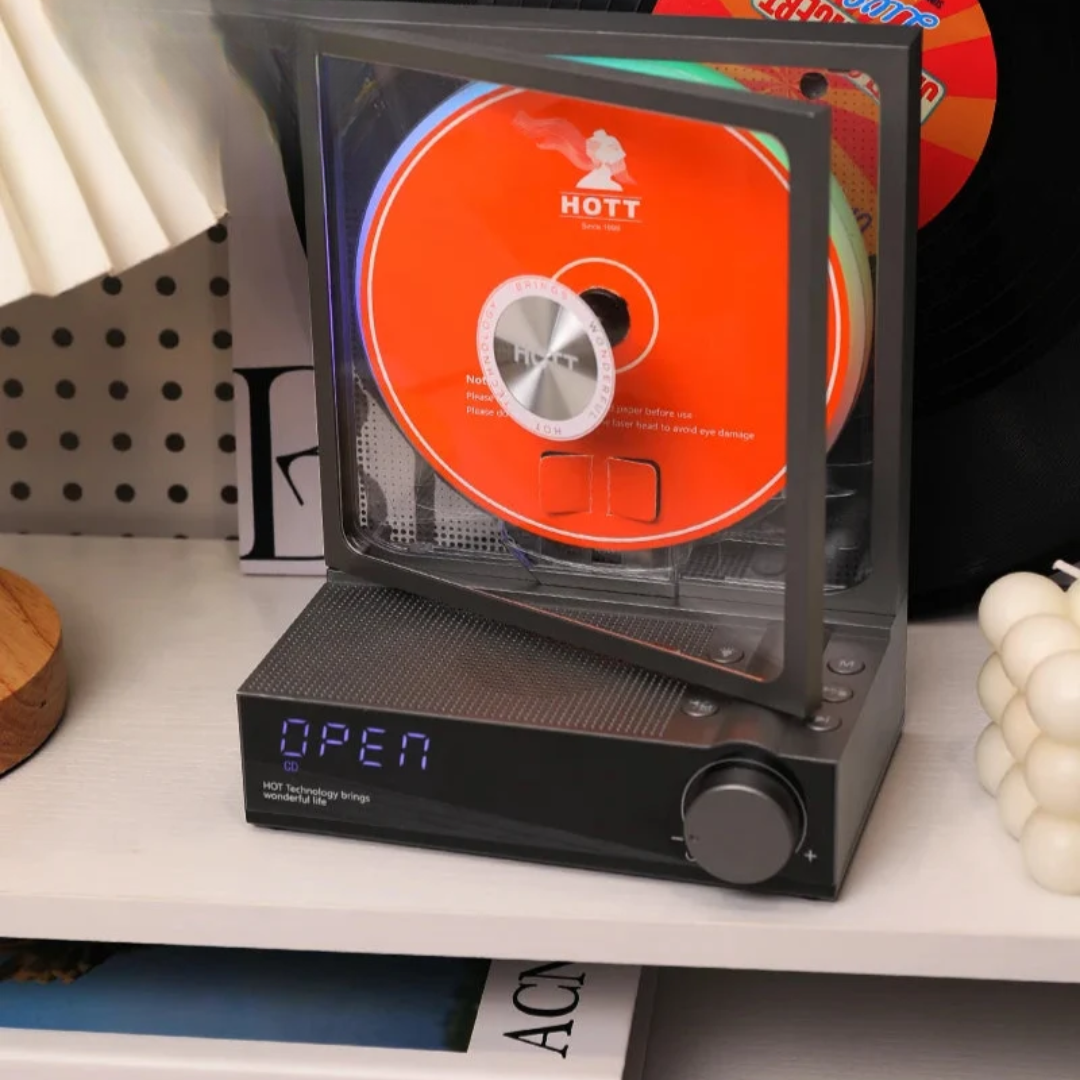 Retro Bluetooth CD Player with Vinyl Style Design