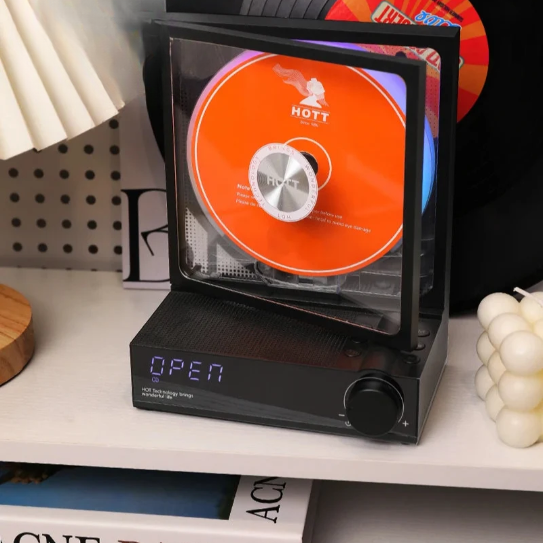 Retro Bluetooth CD Player with Vinyl Style Design