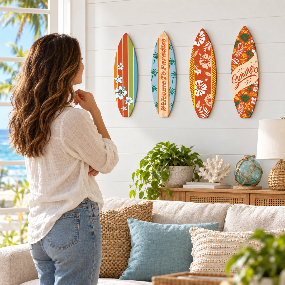 Wooden Surfboard Ocean Style Wall Decor