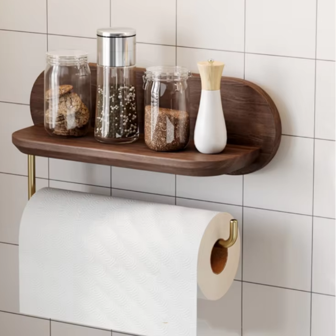 Walnut-Style Metal Tissue and Paper Towel Holder