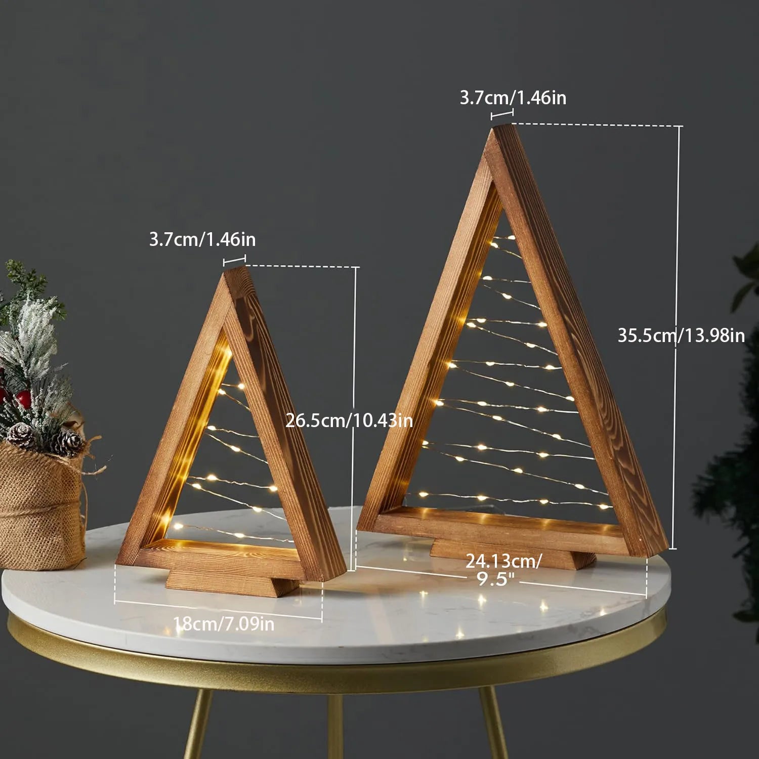 2-Piece Wooden Christmas Tree Set with Lights