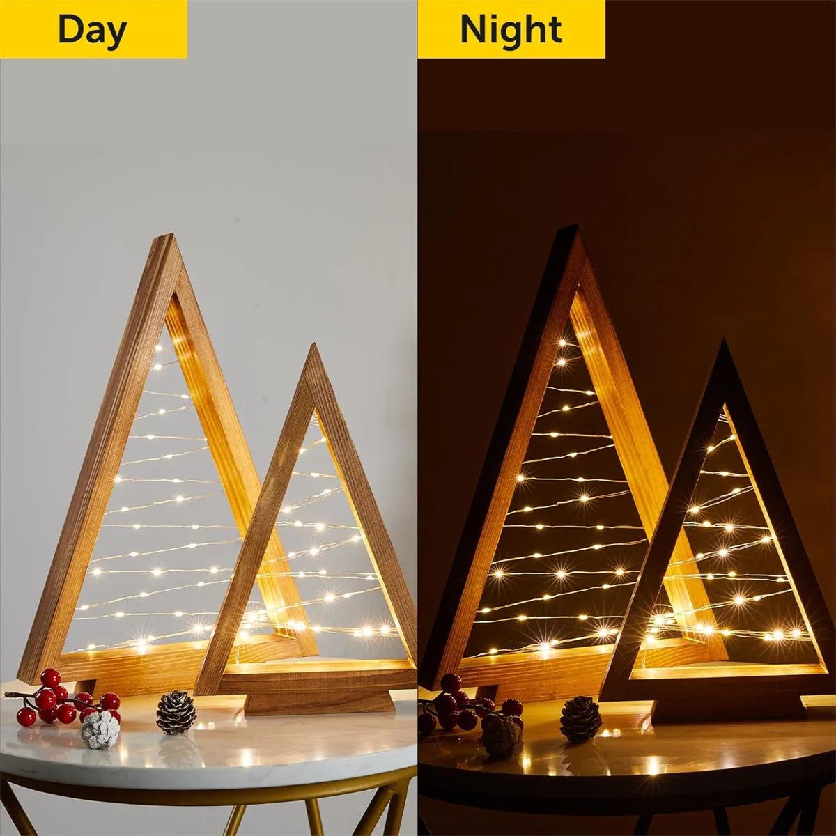 2-Piece Wooden Christmas Tree Set with Lights
