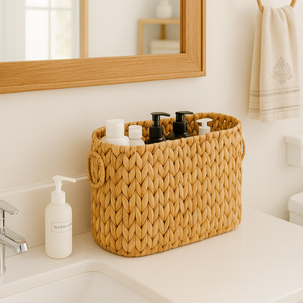 Woven Rattan Style Desktop Storage Basket