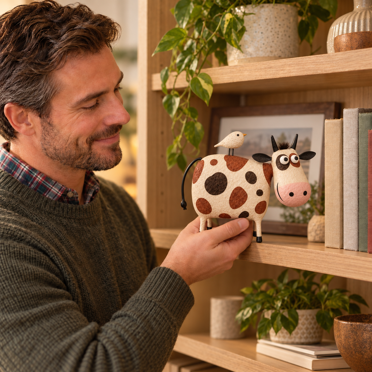 Rustic Farmhouse Cow Resin Statue