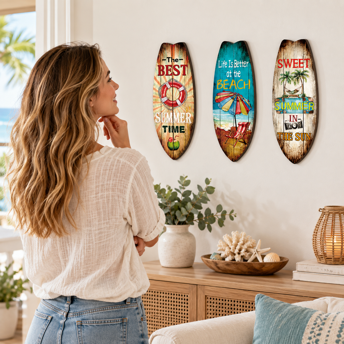 Wooden Surfboard Ocean Style Wall Decor