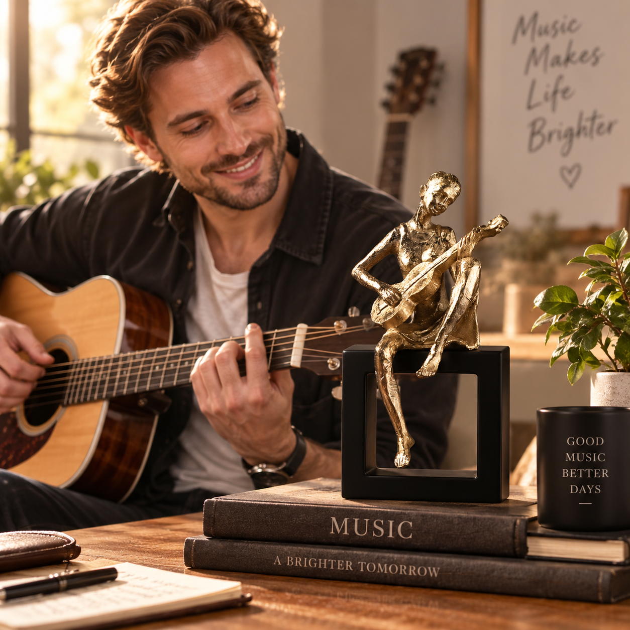 Musician Resin Figurine Statue for Desk and Room Décor