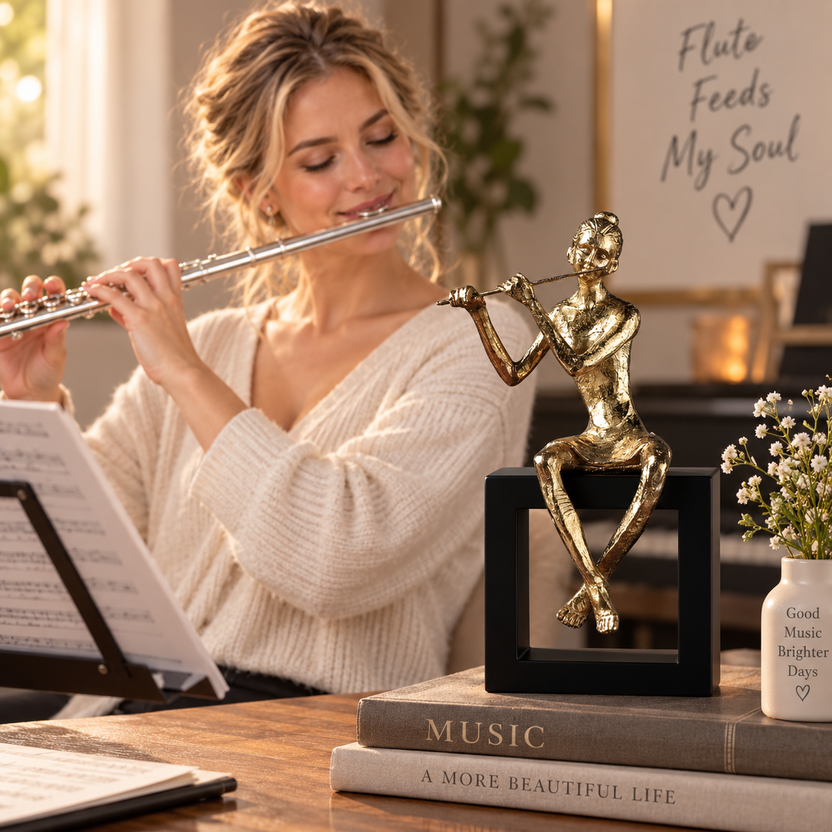 Musician Resin Figurine Statue for Desk and Room Décor