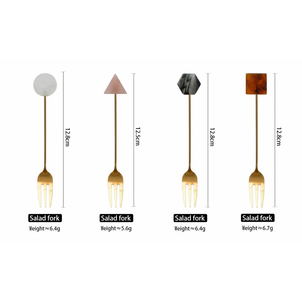 Gold-Plated Geometric Spoon and Fork Set