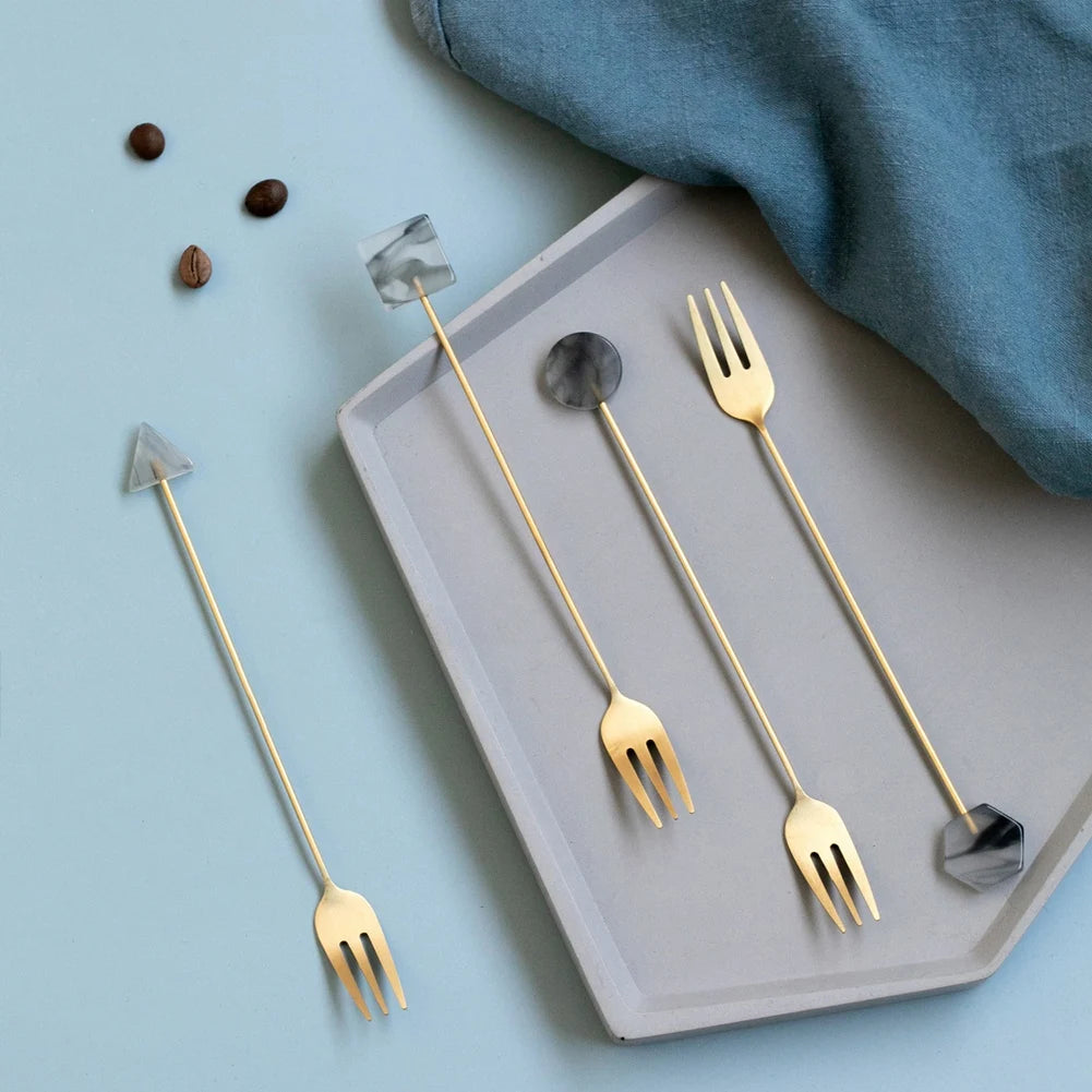 Gold-Plated Geometric Spoon and Fork Set