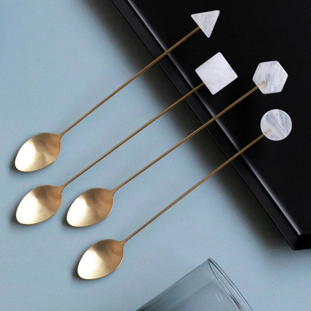 Gold-Plated Geometric Spoon and Fork Set