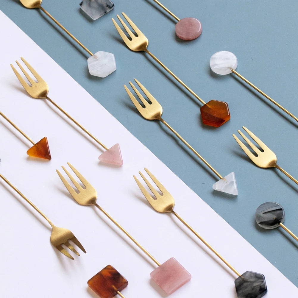 Gold-Plated Geometric Spoon and Fork Set