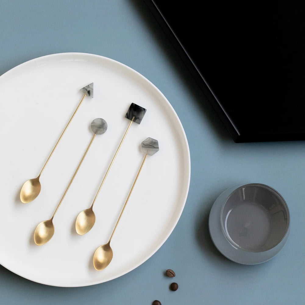 Gold-Plated Geometric Spoon and Fork Set