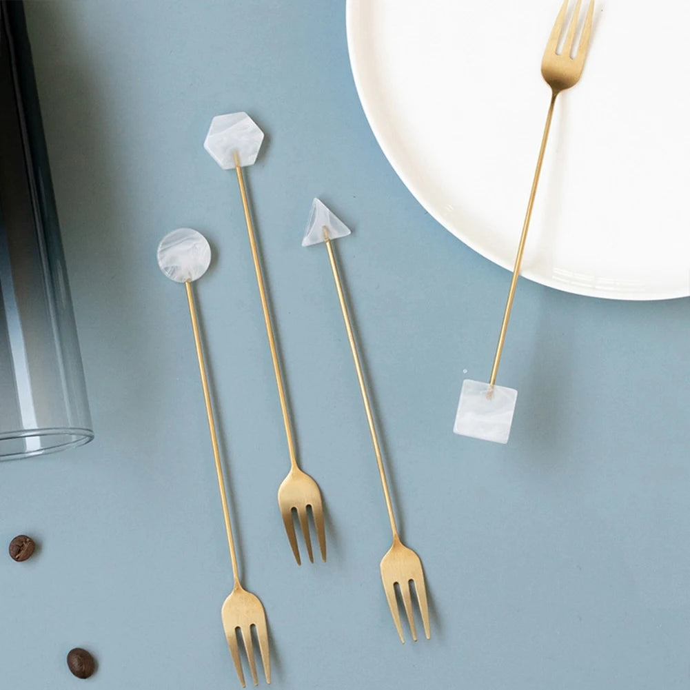Gold-Plated Geometric Spoon and Fork Set