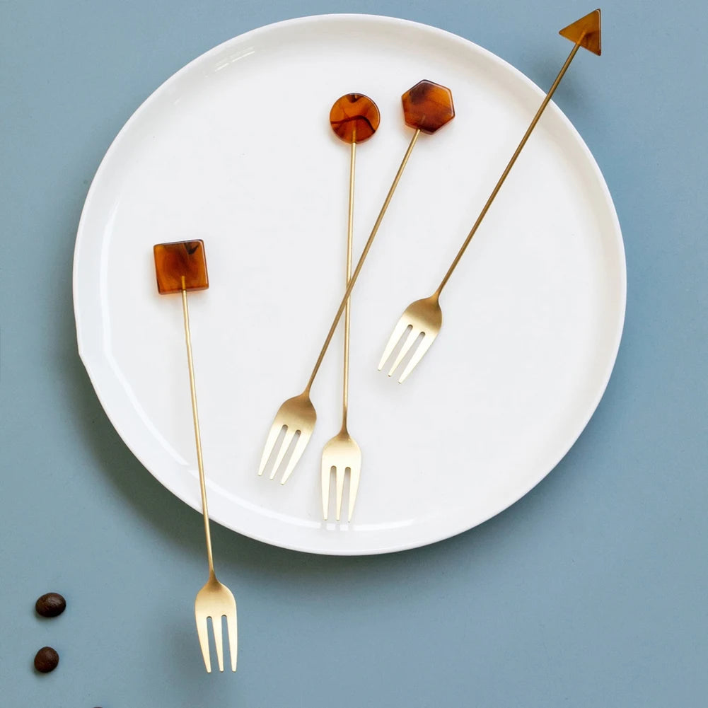 Gold-Plated Geometric Spoon and Fork Set