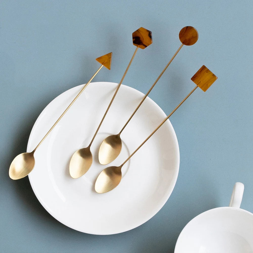 Gold-Plated Geometric Spoon and Fork Set