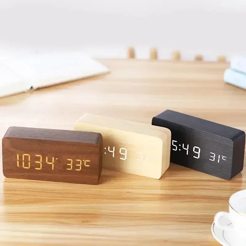 AuraBlock Wooden Digital Alarm Clock