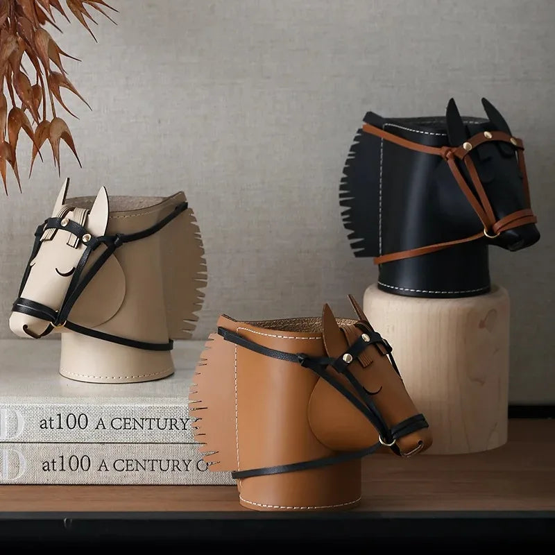 Leather Horse-Head Storage Box – Luxury Decorative Desk Organizer