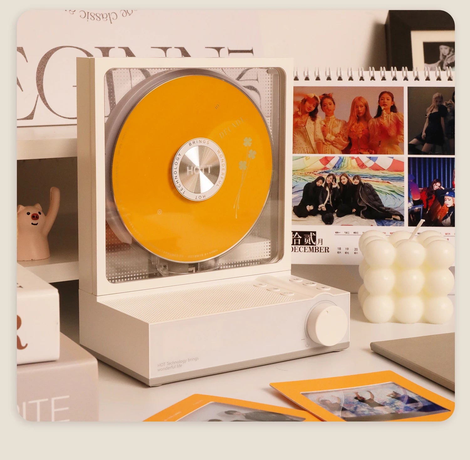 Retro Bluetooth CD Player with Vinyl Style Design