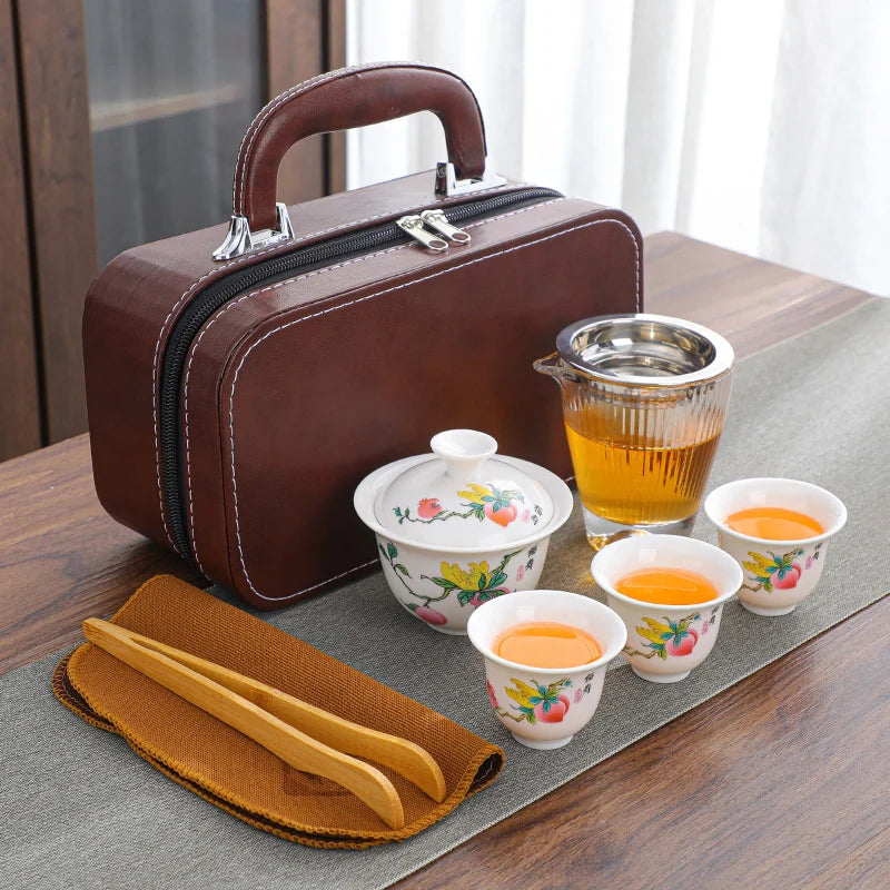 Portable Chinese Tea Set with Gaiwan and Cups