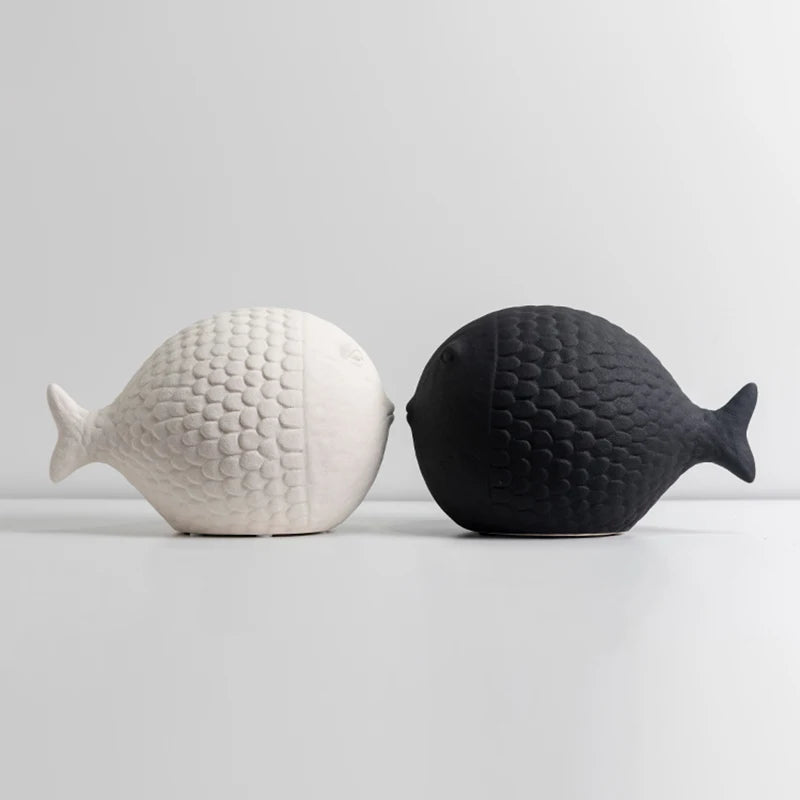 Black and White Ceramic Fish Sculpture