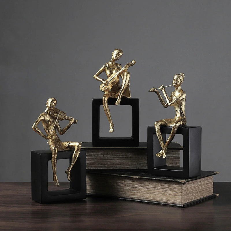Musician Resin Figurine Statue for Desk and Room Décor
