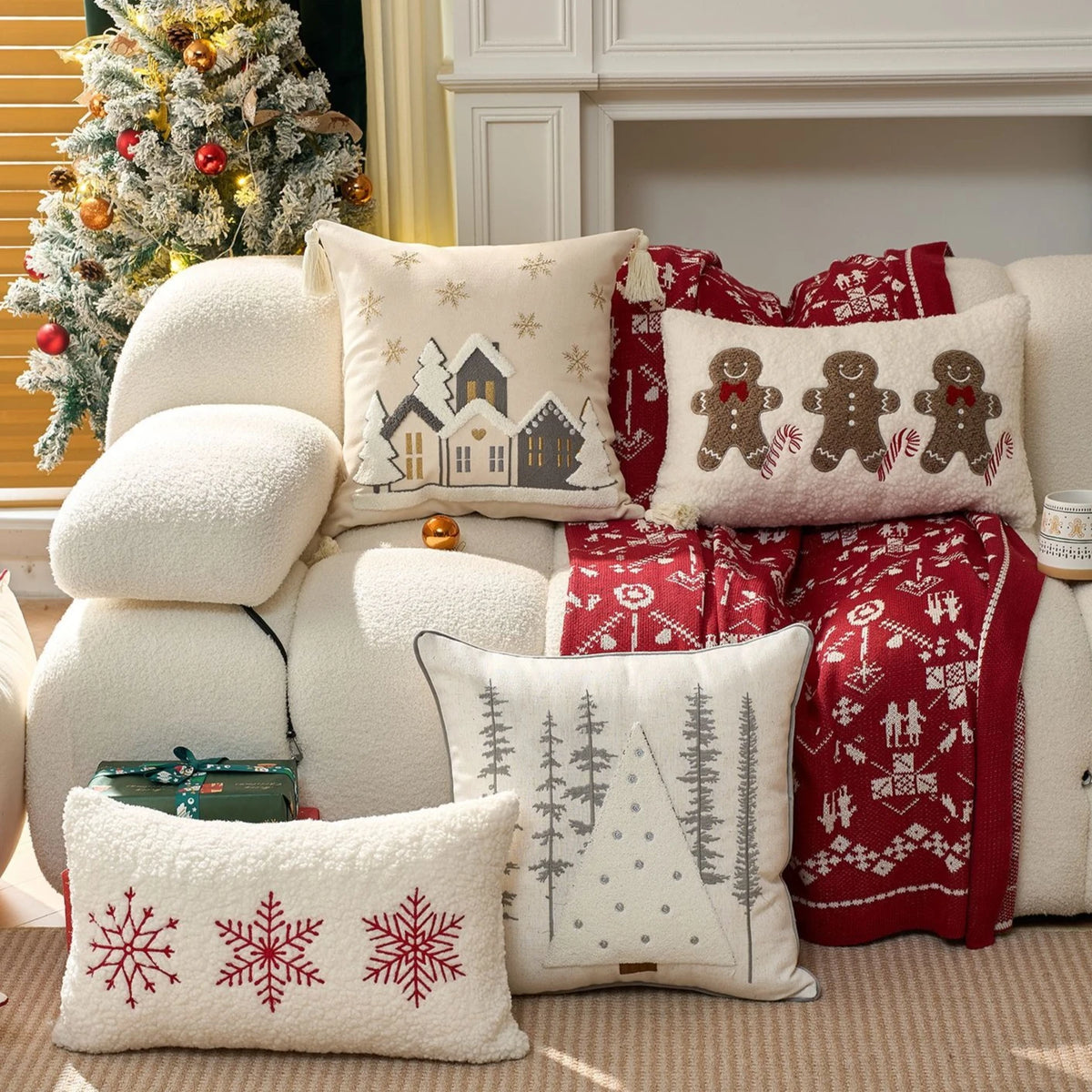 Christmas Embroidered Throw Pillow Cover – Festive Holiday Designs