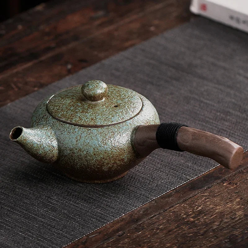 Coarse Pottery Side Handle Teapot