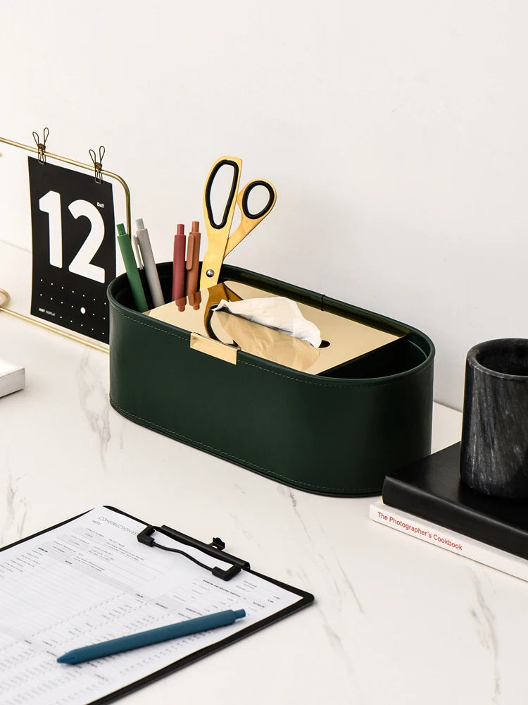 Luxury Leather Tissue Box Organizer for Living Room and Desktop