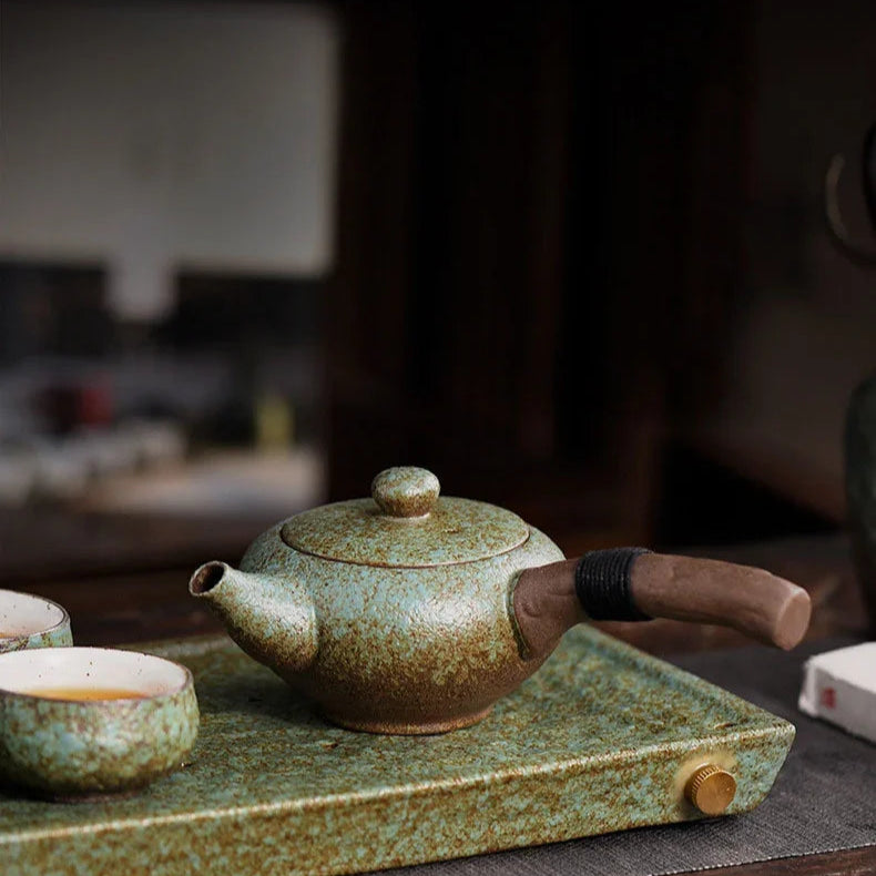 Coarse Pottery Side Handle Teapot