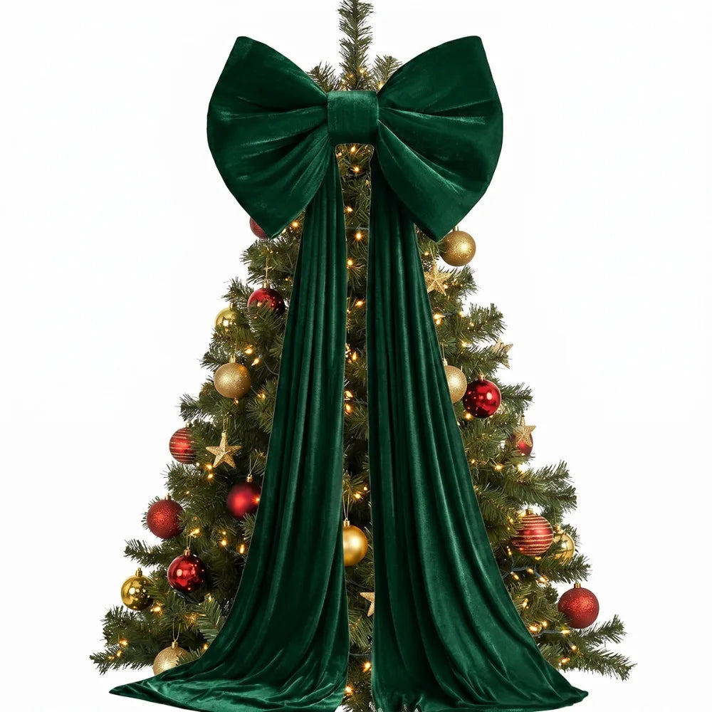 Large Velvet-Look Christmas Tree Bow with Long Streamers