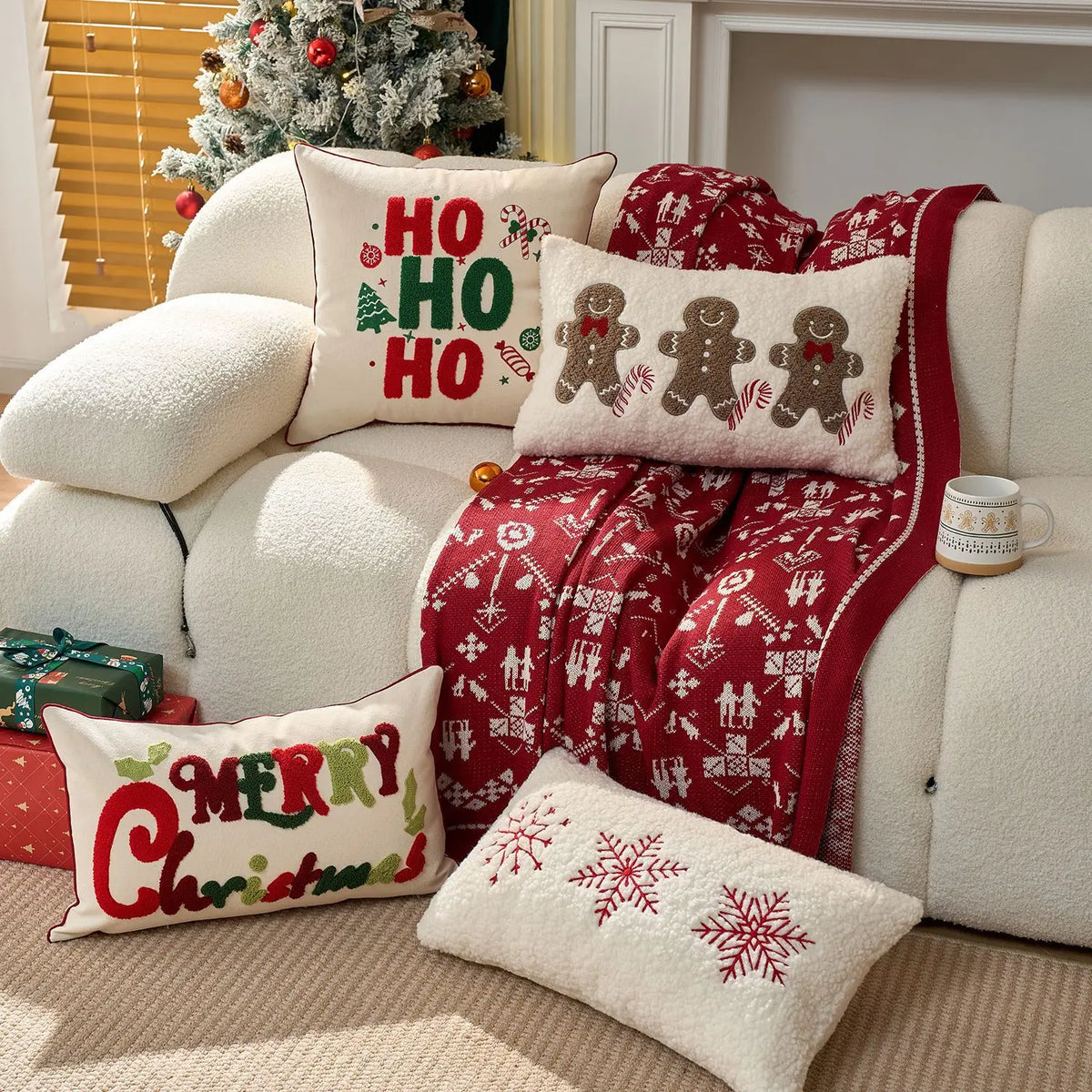 Christmas Embroidered Throw Pillow Cover – Festive Holiday Designs