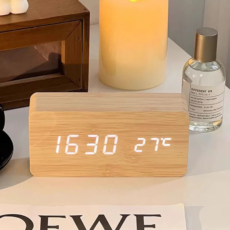 AuraBlock Wooden Digital Alarm Clock