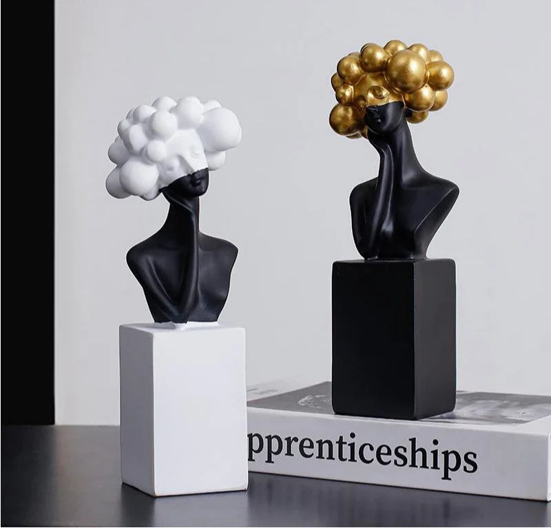 Modern Cloud Hair Resin Girl Sculpture