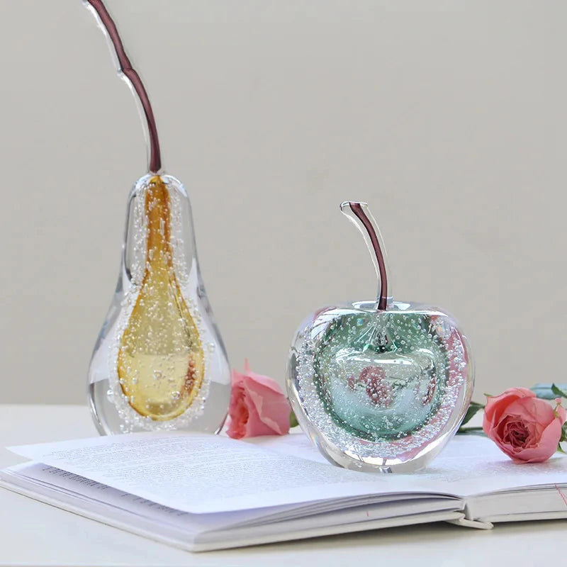 Bubble Glass Apple and Pear Statue - Aesthetic Fruit Desk Decoration