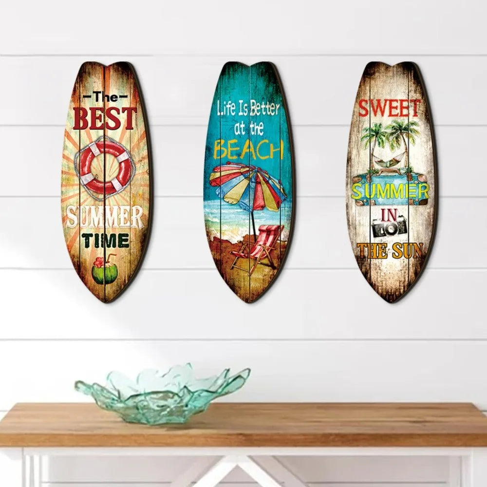 Wooden Surfboard Ocean Style Wall Decor