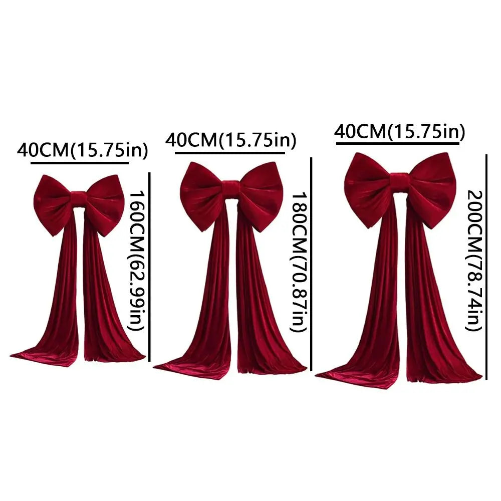 Large Velvet-Look Christmas Tree Bow with Long Streamers