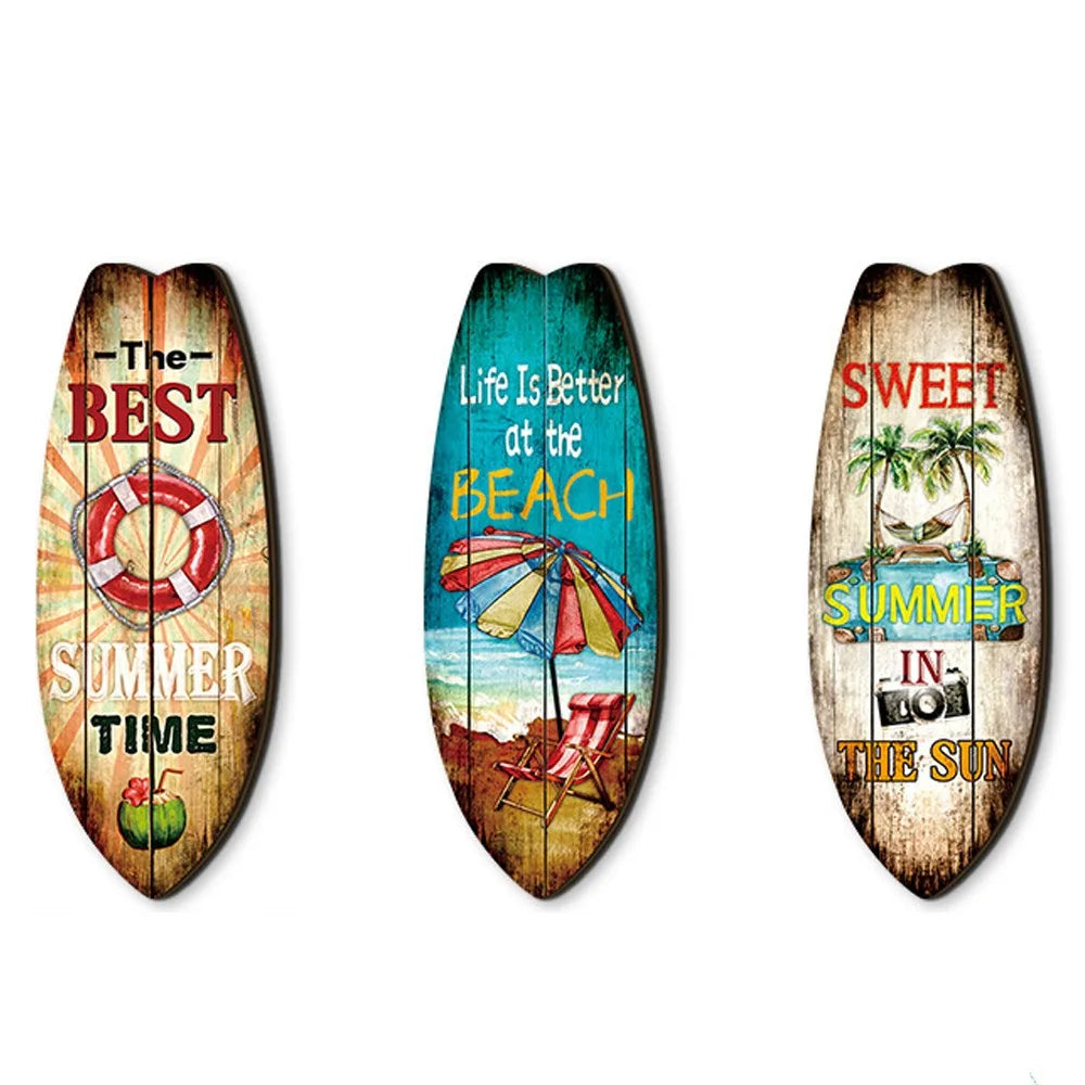Wooden Surfboard Ocean Style Wall Decor