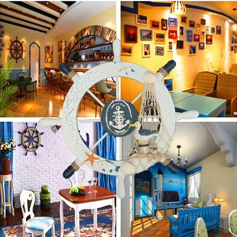 Wooden Nautical Ship Wheel Wall Decor