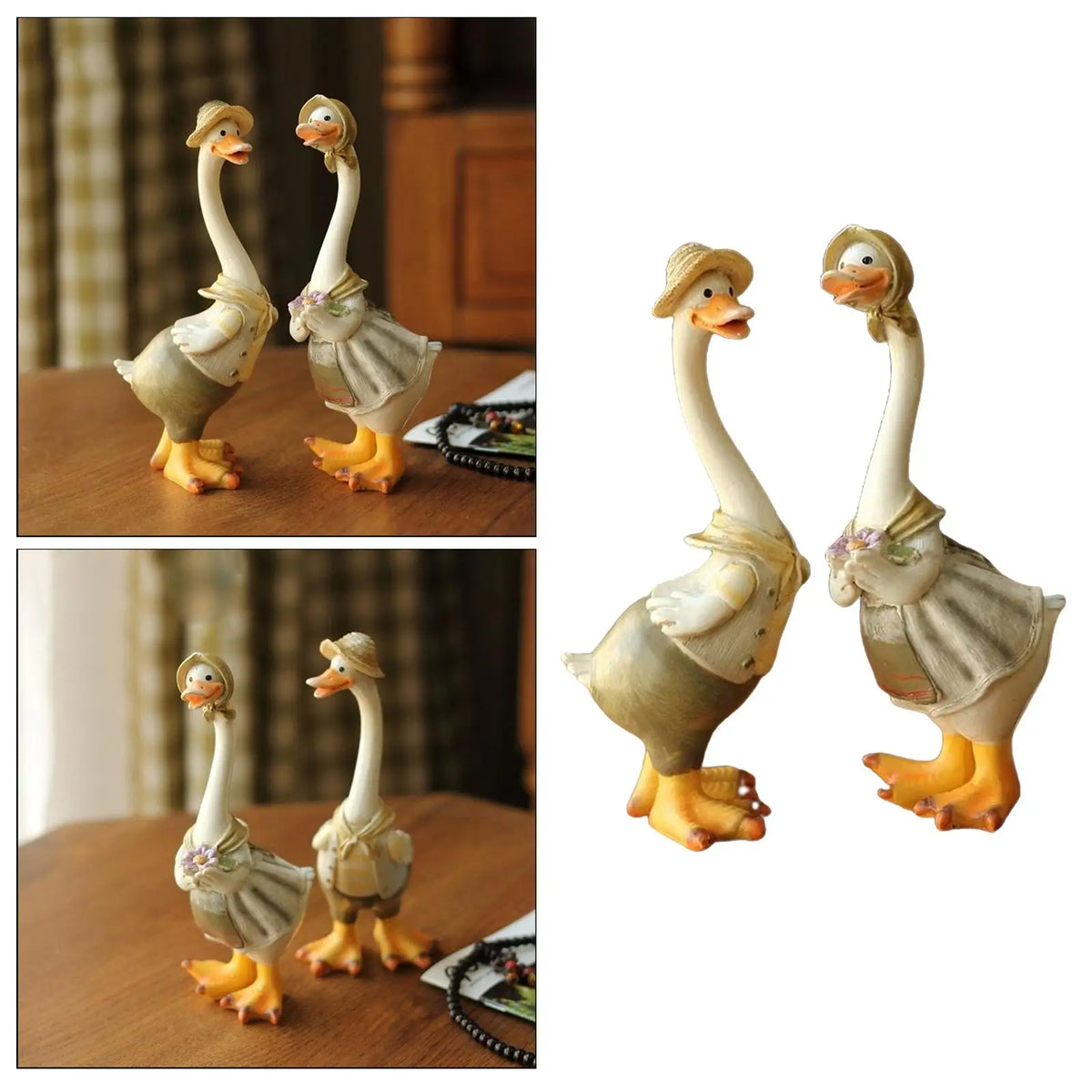 2-Piece Resin Duck Figurine Set – Miniature Duck Decor