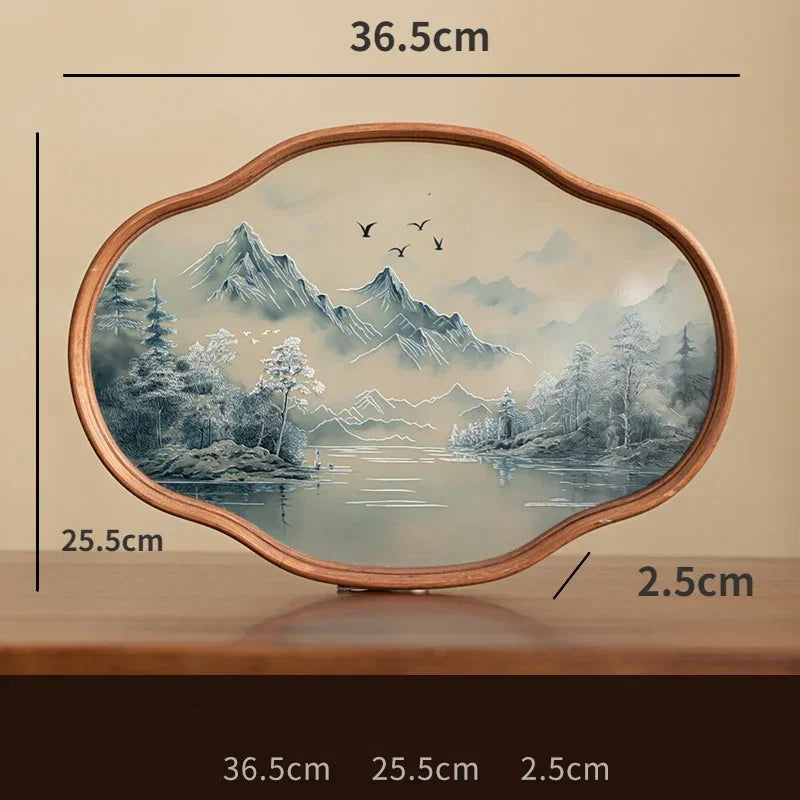 Bamboo Wood and Glass Tea Tray