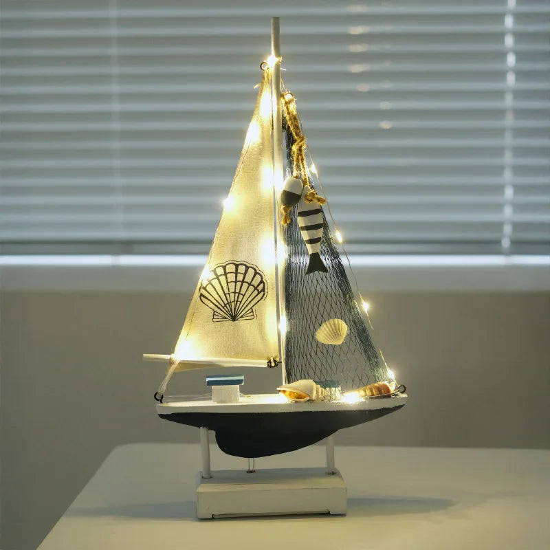 Retro Wooden LED Sailboat Decor