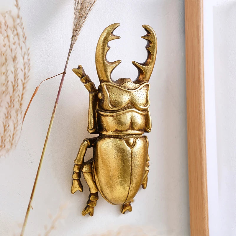 Golden Beetle Wall Ornaments with Antler-Inspired Detail
