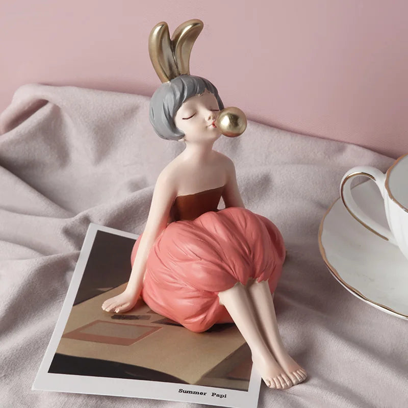 Elegant Bubble Gum Girl Figurine