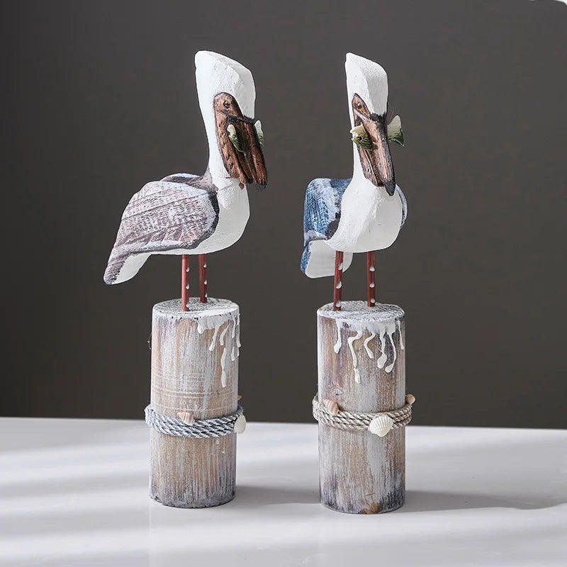 Hand-Carved Nautical Bird Figurine