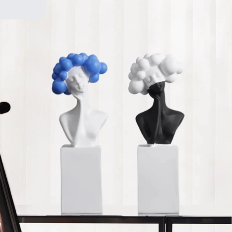 Modern Cloud Hair Resin Girl Sculpture