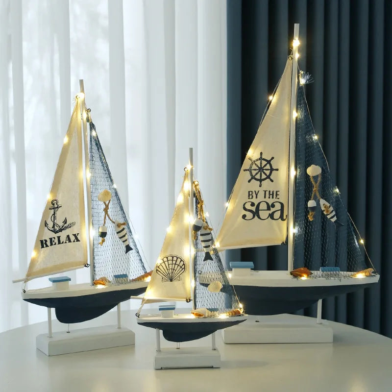Retro Wooden LED Sailboat Decor