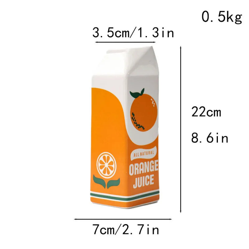 Retro Orange Juice Carton Ceramic Vase