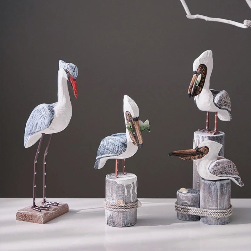 Hand-Carved Nautical Bird Figurine